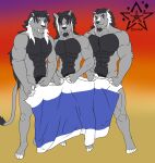  anthro canid canine canis digital_drawing_(artwork) digital_media_(artwork) fafnir_stardust_(artist) fangs feet felid flat_colors group group_sex hi_res lion looking_at_viewer male mammal muscular muscular_anthro muscular_male nude pantherine sex simple_background threesome toes towel trio ursid wolf 