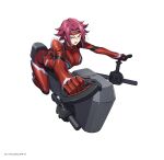  1girl absurdres alpha_transparency ass bangs blue_eyes bodysuit breasts code_geass collaboration copyright counter:side gloves highres kallen_stadtfeld official_art open_mouth parted_bangs red_bodysuit red_gloves transparent_background 