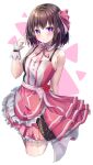  1girl absurdres azki_(hololive) black_hair breasts cleavage colored_inner_hair dress hair_ribbon highres hololive medium_breasts mihasu multicolored_hair pink_hair purple_eyes ribbon short_hair simple_background sleeveless sleeveless_dress solo virtual_youtuber white_background wrist_cuffs 