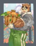  anthro bodily_fluids brown_body brown_fur clothing eyewear farmer food fruit fur gao_53937056 glasses gloves handwear lifewonders male mammal musclegut muscular_arms musk_clouds plant pumpkin solo sweat tokyo_afterschool_summoners ursid video_games volos 