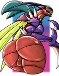  anthro arthropod balls bombayeen_(artist) butt genitals hi_res kha&#039;zix_(lol) league_of_legends looking_back male open_mouth presenting presenting_hindquarters purple_body riot_games video_games wings 