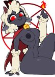  anthro areola bell bovid breasts caprine cloak clothing collar cult cult_of_the_lamb demon female fire fluffy hell hi_res humanoid lionoff mammal nude small_waist smile solo thick_thighs topwear vest video_games 