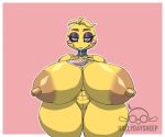  animatronic anthro areola avian beakless bedroom_eyes bib big_breasts bird black_sclera blush blush_stickers breasts brown_areola brown_nipples chicken female five_nights_at_freddy&#039;s five_nights_at_freddy&#039;s_2 galliform gallus_(genus) genitals hollydaysheep huge_breasts huge_thighs hyper hyper_breasts machine narrowed_eyes navel nipples non-mammal_breasts nude phasianid pussy robot scottgames seductive smile solo thick_thighs toy_chica_(fnaf) video_games white_eyes yellow_body 