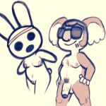  1:1 animal_crossing anthro breasts coco_(animal_crossing) eugene_(animal_crossing) eyewear facial_hair female genitals hi_res koala lagomorph leporid male mammal marsupial nintendo nude penis pussy rabbit sexylinguini sideburns simple_background sketch sunglasses video_games vombatiform 