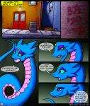  2017 absurd_res black_circus blue_body blue_scales blush bodily_fluids building comic door english_text eyeshadow female feral graffiti grass hi_res jo-ann_wolf light makeup multicolored_body multicolored_scales open_mouth pink_body pink_scales plant red_eyes reptile scales scalie sidewalk snake solo speech_bubble teal_sclera tears text tree two_tone_body two_tone_scales url viroveteruscy wiping_tears 