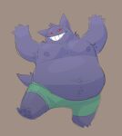  absurd_res anthro belly clothing generation_1_pokemon gengar grin hi_res male moobs navel ni_draw nintendo nipples overweight pokemon pokemon_(species) purple_body red_eyes smile solo underwear video_games 