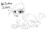  2016 avian beak black_and_white dialogue eyelashes feathered_wings feathers female feral friendship_is_magic gilda_(mlp) gryphon half-closed_eyes hasbro looking_at_viewer lying monochrome my_little_pony mythological_avian mythology narrowed_eyes open_mouth pabbley solo tail_tuft tuft wings 