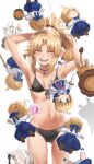  1girl armpits arms_behind_head arms_up artoria_pendragon_(alter_swimsuit_rider)_(fate) artoria_pendragon_(fate) bangs bare_shoulders bikini black_bikini blonde_hair braid breasts closed_eyes collarbone fate/apocrypha fate/stay_night fate_(series) french_braid highres jewelry long_hair maid mordred_(fate) mordred_(fate/apocrypha) necklace open_mouth parted_bangs ponytail revision saber saber_alter saber_lily saber_lion sidelocks small_breasts smile stuffed_toy swimsuit tonee 