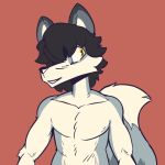  1:1 anthro canid canine farron fellowthewulf fox hair hair_over_eye hair_over_eyes icon male mammal one_eye_obstructed red_background simple_background smile solo 
