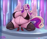  2022 absurd_res anthro big_breasts breasts clothing derpx1 digital_media_(artwork) equid equine eyebrows eyelashes female fingers footwear friendship_is_magic hasbro hi_res horn huge_breasts legwear mammal my_little_pony obese obese_anthro obese_female overweight overweight_anthro overweight_female princess_cadance_(mlp) solo spread_legs spreading winged_unicorn wings 