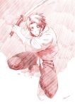  1boy absurdres commentary hareruya_(smomo2227) hatching_(texture) highres holding holding_sword holding_weapon jujutsu_kaisen okkotsu_yuuta red_theme short_hair solo sword twitter_username weapon 