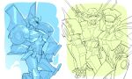  2girls airplane_wing hand_on_own_hip highres humanoid_robot mechanical_wings multiple_girls robot robot_girl science_fiction sir_garrowman strongarm_(transformers) transformers transformers:_robots_in_disguise_(2015) v-fin wheel windblade wings 