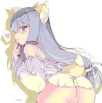  animal_ears ass bad_id bad_pixiv_id blue_eyes blue_hair bottomless dress_shirt face hage heart long_hair looking_back naughty_face oekaki off_shoulder original pussy shirt smile solo tail uncensored 