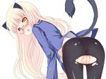  animal_ears ass bad_id bad_pixiv_id bent_over blonde_hair blush cat_ears glasses long_hair looking_back no_panties pantyhose perrine_h_clostermann pussy solo strike_witches tail torn_clothes torn_legwear uncensored world_witches_series yako yellow_eyes 