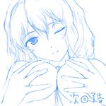  alice_margatroid breasts kuku_px large_breasts monochrome one_eye_closed sketch solo_focus topless touhou 