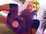  1girl android_18 anus banned_artist blonde_hair blue_eyes censored denim denim_jacket dragon_ball dragon_ball_z earrings hetero invisible_man jewelry mosaic_censoring open_mouth pantyhose penis pussy raburebo saliva sex solo_focus spread_legs sweat tongue torn_clothes torn_legwear vaginal 