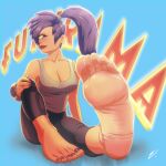 5_toes barefoot clothed clothing comedy_central cyclops feet female foot_focus futurama hair humanoid purple_hair scamwich shirt soles solo tank_top toes topwear turanga_leela