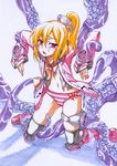  emilia_percival panties phantasy_star phantasy_star_portable_2 ponytail selece solo striped striped_panties tears tentacles thighhighs torn_clothes underwear 