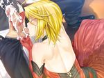  1girl anal_fingering backless_dress backless_outfit blonde_hair blush breasts censored classy_cranberry's closed_eyes cum cum_in_mouth cum_on_tongue cum_while_penetrated dress fellatio fingering game_cg gloves hair_ornament hairpin happoubi_jin hetero honda_rei kujou_tsubasa licking medium_breasts mosaic_censoring oral penis pink_eyes prostate_milking short_hair tongue 