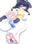  4_fingers 4_toes accessory anthro barefoot black_hair blush bodily_fluids border_collie bottomwear braided_hair breasts canid canine canis claws clothed clothing collie crying digital_media_(artwork) domestic_dog feet female female_anthro fingers floppy_ears fur hair hair_accessory herding_dog hi_res koto0v0haru kotorita looking_at_viewer lying mammal multicolored_body on_side open_mouth pastoral_dog pawpads paws pigtails sheepdog shirt shorts simple_background solo tears toe_claws toes tongue topwear tuft two_tone_body white_body white_fur yellow_clothing yellow_eyes yellow_shirt yellow_topwear 