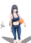  1girl absurdres basketball black_hair breasts cleavage highres inoue_takina kenmaster17 long_hair lycoris_recoil simple_background solo 