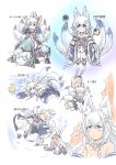  4girls aged_down animal_ear_fluff animal_ears armband azur_lane black_hairband blue_collar blue_eyes breasts child collar fox_ears fox_girl fox_tail hairband highres jacket japanese_clothes kimono kitsune kyuubi large_tail long_hair moon_phases multiple_girls multiple_tails rabbit_ears rabbit_girl shimakaze_(azur_lane) shinano_(azur_lane) siren_(azur_lane) skirt skirt_under_kimono smile steed_(steed_enterprise) tail thighhighs thinking very_long_hair white_hair white_skirt white_tail yellow_eyes 