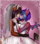  absurd_res anthro breasts canid canine demon duo embrace felid feline female female/female giant_panda hi_res hierophant_green_(artist) hug invalid_tag kissing mammal nude red ursid wedding 
