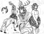  antlers arthropod arthropod_taur avian avian_taur bee bird bird_taur centaurworld cervid cervid_taur cervine cervine_taur clothed clothing elk flower group hi_res hooves horn hymenopteran insect insect_taur male mammal mammal_taur netflix partially_clothed plant shirtless sitting sketch_page syndhart taur the_nowhere_king_(centaurworld) trio 