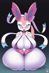  anthro big_breasts breasts clothed clothing eeveelution female generation_6_pokemon hi_res kneeling looking_at_viewer nintendo pokemon pokemon_(species) pokemorph rabbitbrush solo sylveon thick_thighs video_games white_body 