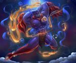  chain cloud demon demonic fire flying humanoid hunkinkalv kalvai magic male moon night sky solo 