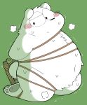  2022 anthro belly big_belly black_nose blush bodily_fluids bound gayousi7 green_background hi_res kemono mammal navel overweight rope simple_background solo sweat ursid white_body 