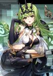  asymmetrical_gloves breasts gloves green_eyes green_hair guzangnanfeng highres honkai_(series) honkai_impact_3rd large_breasts long_hair looking_at_viewer mismatched_gloves mobius_(honkai_impact) single_sleeve tongue tongue_out twitter_username 