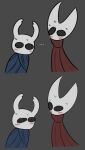  ... 2022 ambiguous_gender arthropod black_eyes blush bodily_fluids clothed clothing duo empty_eyes fecharis gemsum hi_res hollow_knight hornet_(hollow_knight) protagonist_(hollow_knight) sweat team_cherry vessel_(species) video_games 