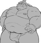  2022 anthro asian_clothing belly big_belly bulge clothing east_asian_clothing fish-men_(one_piece) fundoshi hi_res humanoid_hands japanese_clothing jinbe kemono male marine moobs navel nipples omo_kemo one_piece overweight overweight_male simple_background solo underwear 