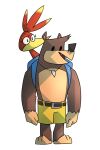  anthro avian backpack banjo-kazooie banjo_(banjo-kazooie) beak bird bottomwear breegull brown_body brown_fur clothing duo feathers female feral fur green_eyes kazooie male mammal pants potoobrigham rareware red_body red_feathers shark_tooth_necklace simple_eyes ursid video_games yellow_beak yellow_body yellow_bottomwear yellow_clothing yellow_feathers yellow_pants 