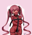  1girl bdsm blush bodysuit bondage bound breasts camisole cowboy_shot hair_ribbon heterochromia hololive houshou_marine kagelantern large_breasts long_hair looking_at_viewer mask mouth_mask naughty_face red_bodysuit red_camisole red_eyes red_hair ribbon skin_tight solo twintails very_long_hair virtual_youtuber yellow_eyes 