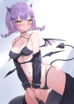  1girl bangs bikini black_bikini black_choker blush braid breasts choker cleavage crystal_shoujo demon_horns demon_tail demon_wings hair_ornament hairclip hololive horns long_hair long_sleeves low_twin_braids medium_breasts multicolored_nails nail_polish navel parted_lips purple_hair solo stomach swimsuit tail tokoyami_towa twin_braids virtual_youtuber wings yellow_eyes 