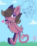  &lt;3 2022 anthro blep blowing_kiss collar domestic_cat eyes_closed featureless_chest felid feline felis female fur graskip grass hair hair_over_eye mammal one_eye_obstructed plant purple_body purple_fur queen_felicia solo the_fuzzy_princess tongue tongue_out 