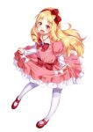  1girl :d blonde_hair blush bow bow_hairband brown_eyes dress drill_hair eromanga_sensei floating_hair full_body hair_bow hairband huyumitsu layered_sleeves long_hair long_sleeves mary_janes open_mouth pink_dress red_bow red_footwear red_hairband shiny shiny_hair shoes short_over_long_sleeves short_sleeves simple_background skirt_hold smile solo standing thighhighs twin_drills very_long_hair white_background white_bow white_thighhighs yamada_elf zettai_ryouiki 