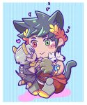  2boys :&gt; animal_ears animal_hands astraea_f black_hair cat_ears cat_tail chibi extra_ears gloves greek_clothes green_eyes hades_(game) heart heterochromia kemonomimi_mode kiss kissing_cheek laurel_crown male_focus miniboy mouse_ears mouse_tail multiple_boys paw_gloves red_eyes sitting skull tail thanatos_(hades) white_hair yaoi zagreus_(hades) 