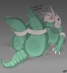  absurd_res aggron anthro anus areola big_areola big_breasts big_butt blush breasts butt dialogue english_text female generation_3_pokemon genitals green_body hi_res huge_areola huge_breasts huge_nipples legs_up looking_at_viewer lying nintendo on_back pokemon pokemon_(species) pussy red_sclera shinnycoyote shiny_pokemon solo text video_games white_body 