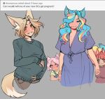  aged_up animal_humanoid blush canid canid_humanoid canine canine_humanoid clothing cotton_candy_(glacierclear) female fox_humanoid foxtrot_(glacierclear) glacierclear hair hi_res humanoid mammal mammal_humanoid mother mother_and_child multicolored_hair parent parent_and_child pregnant sweater topwear vanilla_(glacierclear) 