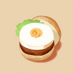  animal animal_focus artist_name bird bread bread_bun burger chai_(drawingchisanne) egg egg_(food) food food_focus fried_egg in_food lettuce no_humans on_food orange_background original signature simple_background sitting_on_food sweets_bird undersized_animal 