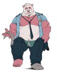  2022 anthro bearwivme belly black_nose bulge clothed clothing feet giant_panda male mammal moobs navel necktie open_clothing open_shirt open_topwear overweight overweight_male pink_body police police_officer police_uniform shirt simple_background solo topwear underwear uniform ursid white_body 