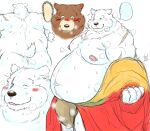  2022 anthro asian_clothing belly big_belly biped black_nose bodily_fluids brown_body butt clothing crushfang_(sdorica_sunset) dagger_(sdorica_sunset) duo east_asian_clothing fundoshi hi_res japanese_clothing kemono male mammal moobs musk navel nipples obese obese_male one_eye_closed overweight overweight_male pochizizi polar_bear scar sdorica sdorica_sunset sweat underwear undressing ursid ursine white_body wink 