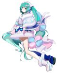  1girl ankle_boots aqua_eyes aqua_hair argyle arms_at_sides bangs blue_shawl blue_thighhighs blunt_bangs boots breasts collared_dress dress floral_print frills full_body fur-trimmed_boots fur-trimmed_dress fur-trimmed_gloves fur-trimmed_shawl fur_trim gloves hair_ornament hairclip hatsune_miku headset highres legs_together long_hair looking_at_viewer magical_mirai_(vocaloid) magical_mirai_miku magical_mirai_miku_(2020_winter) pastel_colors pink_gloves platform_boots platform_footwear rsk_(tbhono) shawl shiny shiny_hair short_dress sideboob sidelocks simple_background single_bare_leg single_thighhigh small_breasts smile solo star_(symbol) star_print thighhighs tsurime twintails very_long_hair vocaloid white_background white_dress 