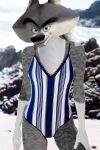  agent_classified canid canine canis clothing dreamworks edit fur grey_body grey_fur looking_at_viewer madagascar_(series) male mammal mightymorphingman photo_manipulation photomorph solo stripes swimwear the_penguins_of_madagascar white_body white_fur wolf 
