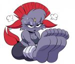  2020 4_toes anthro anthrofied bodily_fluids breasts cleavage clothed clothing fang_the_weavile feet female foot_focus generation_4_pokemon humanoid_feet midriff nintendo pokemon pokemon_(species) shelfi solo stretching sweat toes video_games weavile yoga 