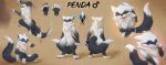  anthro blue_eyes fur male mammal model_sheet procyonid raccoon simple_background solo stampmats white_body white_fur yellow_background 