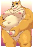  12beat13 2022 anthro balls belly big_belly blush canid canine canis domestic_dog genitals hi_res humanoid_genitalia humanoid_hands humanoid_penis kemono male mammal navel overweight overweight_male penis solo tongue tongue_out 